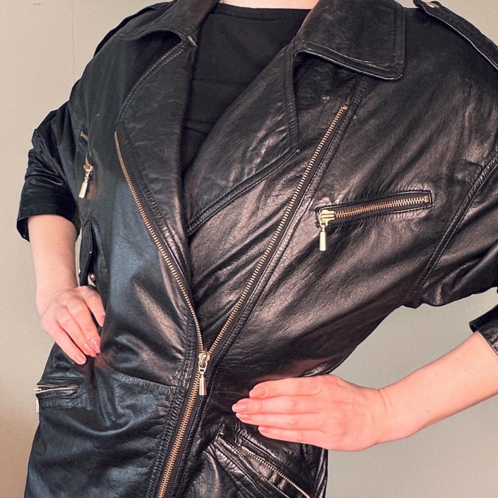 Danier Black Leather Moto Jacket with Gold Zippers